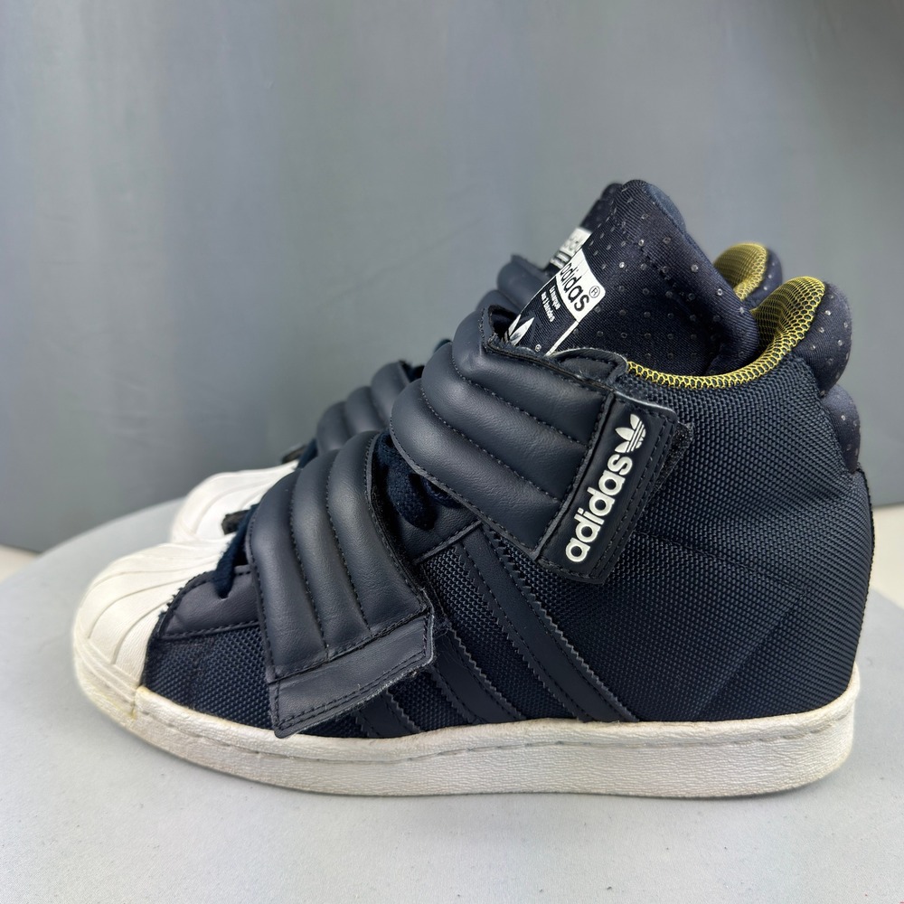 Adidas Superstar Up Strap Womens 7 Navy Blue Hidden Wedge High Top S82794 - Picture 2 of 14